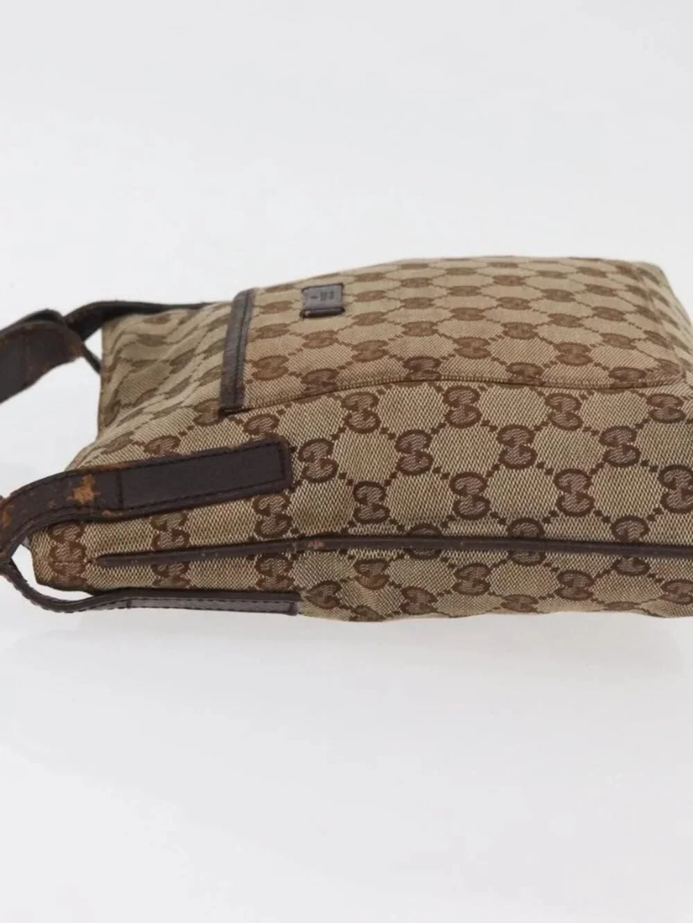 GUCCI GG Canvas Shoulder Bag Beige Silver 122793 Auth
